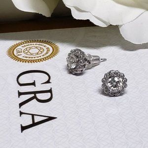 Luxury Bridal Wedding One Carat per Pair Moissanite Stud Earrings, 925 Silver